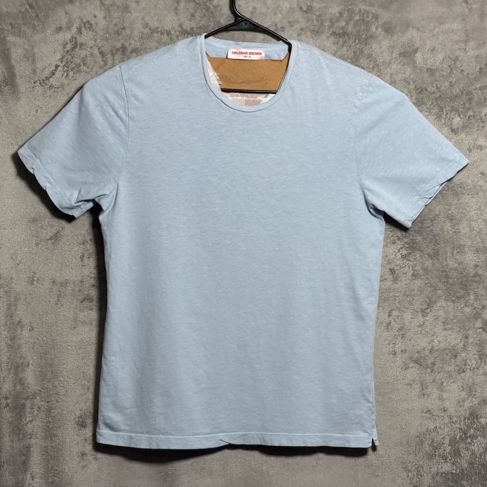 Orlebar Brown T-Shirt Mens XL Light Blue Nicolas Cotton Linen Slub Knit Preppy